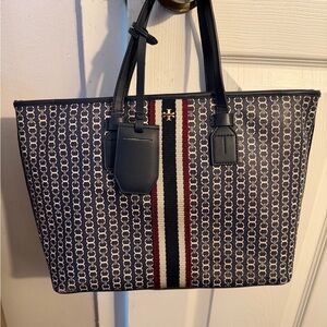 Tory Burch Patterned Tote Bag with Stripe Accent